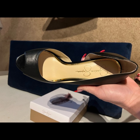 Beautiful black leather Jessica Simpson peep-toe heals size 8.5 - Picture 3 of 8